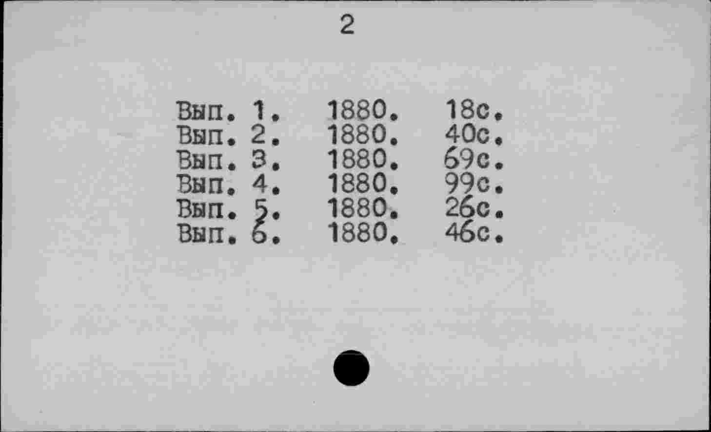 ﻿2
Вып.	1.	1880.	18с.
Вып.	2.	1880.	40с.
Вып.	3.	1880.	69с.
Вып.	4.	1880.	99с.
Вып.		1880.	26с.
Вып.		1880.	4бс.